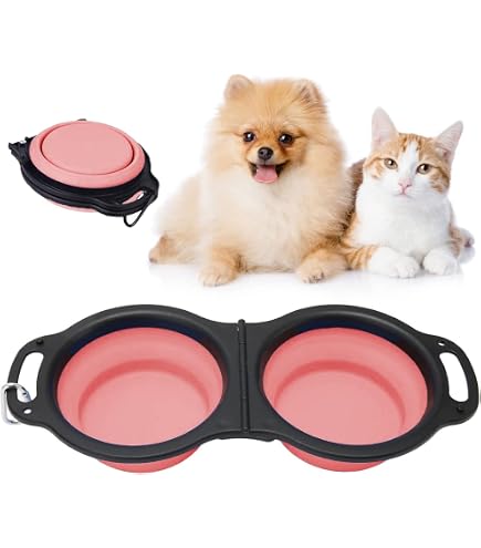 KALLAK Portable 2-in-1 Collapsible Dog Bowls With Zipper Case & Carabiner - Foldable Travel Bowls For Food & Water