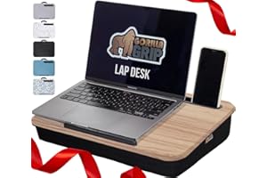 GORILLA GRIP Laptop Lap Desk with Phone Holder, Pillow Cushion Desks Fit Laptops up to 15.6", Gifts for Home, Portable Travel Workstation, Tray Ledge Keep Computers in Place, Light Wood Color