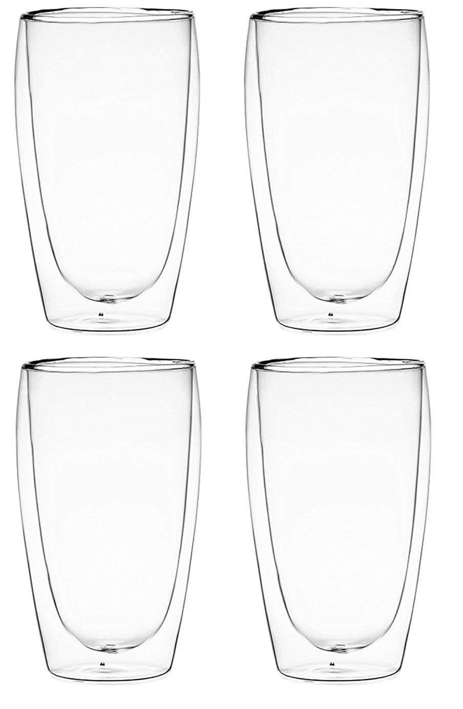 Bodum PAVINA Coffee Mug, Double-Wall Insulate Glass Mug, Clear, 15 Ounces Each (Set of 4)