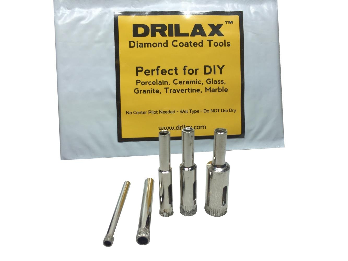 Drilax™ 5 Pcs Diamond Drill Bit Set 3/16", 1/4", 5/16", 3/8", 1/2