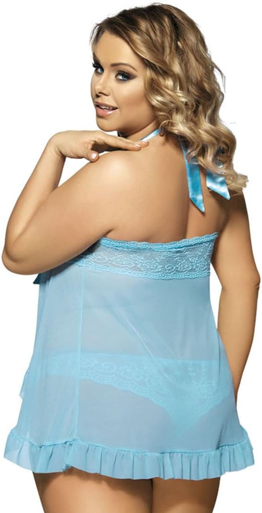 ZHDC® Sexy Lingerie, Europe and the United States adult Large size Fun underwear Cardigan within Temptation Neck skirt Lace summer blue XXXL Seductive underwear ( Size : XXXL )