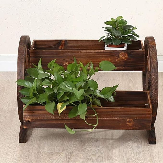 Jardinera De Soporte De Flores Doble Jardín Rectangular De Madera