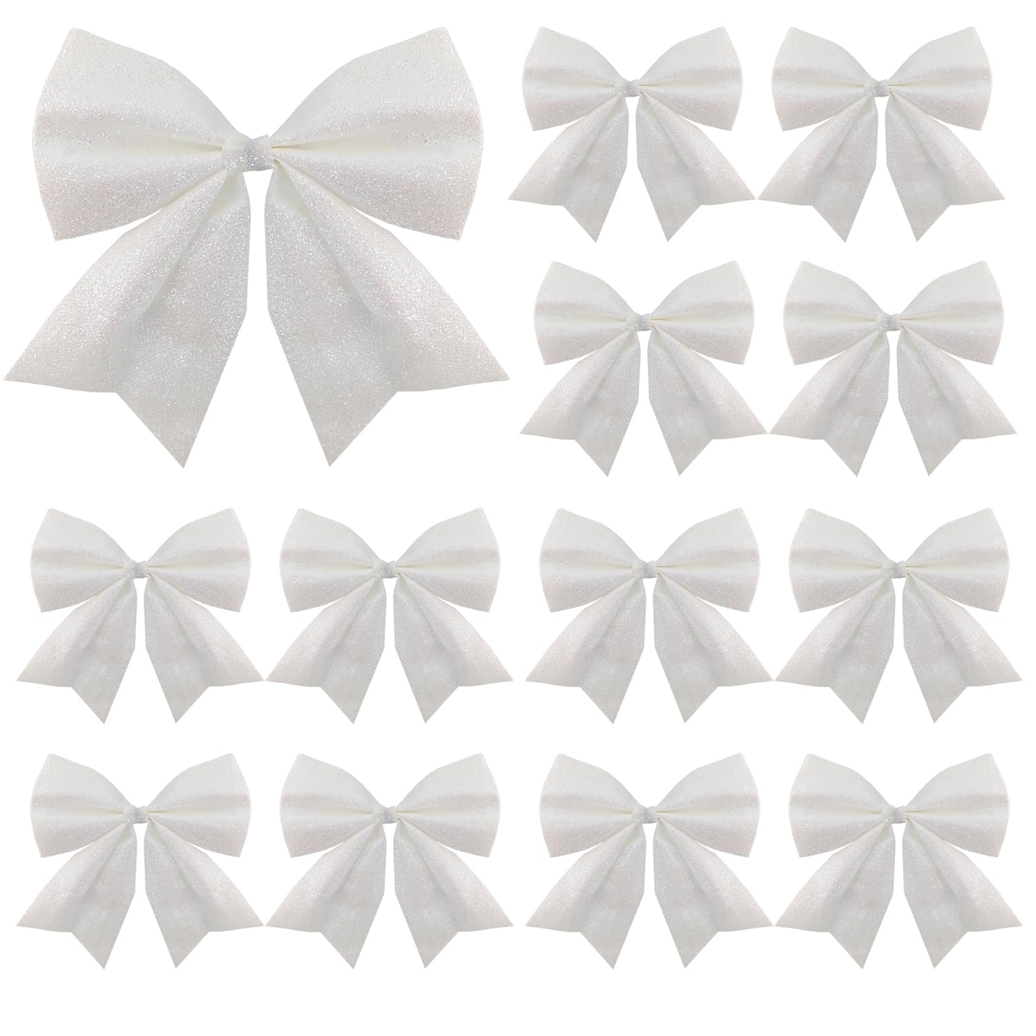 12Pcs White Glitter Bows for Christmas Tree Decoration, 5.9Inch Decorative Wreaths Bow Bowknot Ornaments for Crafts Garland Holiday Home Decor