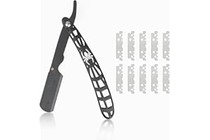 CestoMen Straight Edge Razor Safety with 10 Replaceable Single Blades, Professional Vintage Stainless Steel Barber Straight Razor for Men - Close Shaving Experience (White)