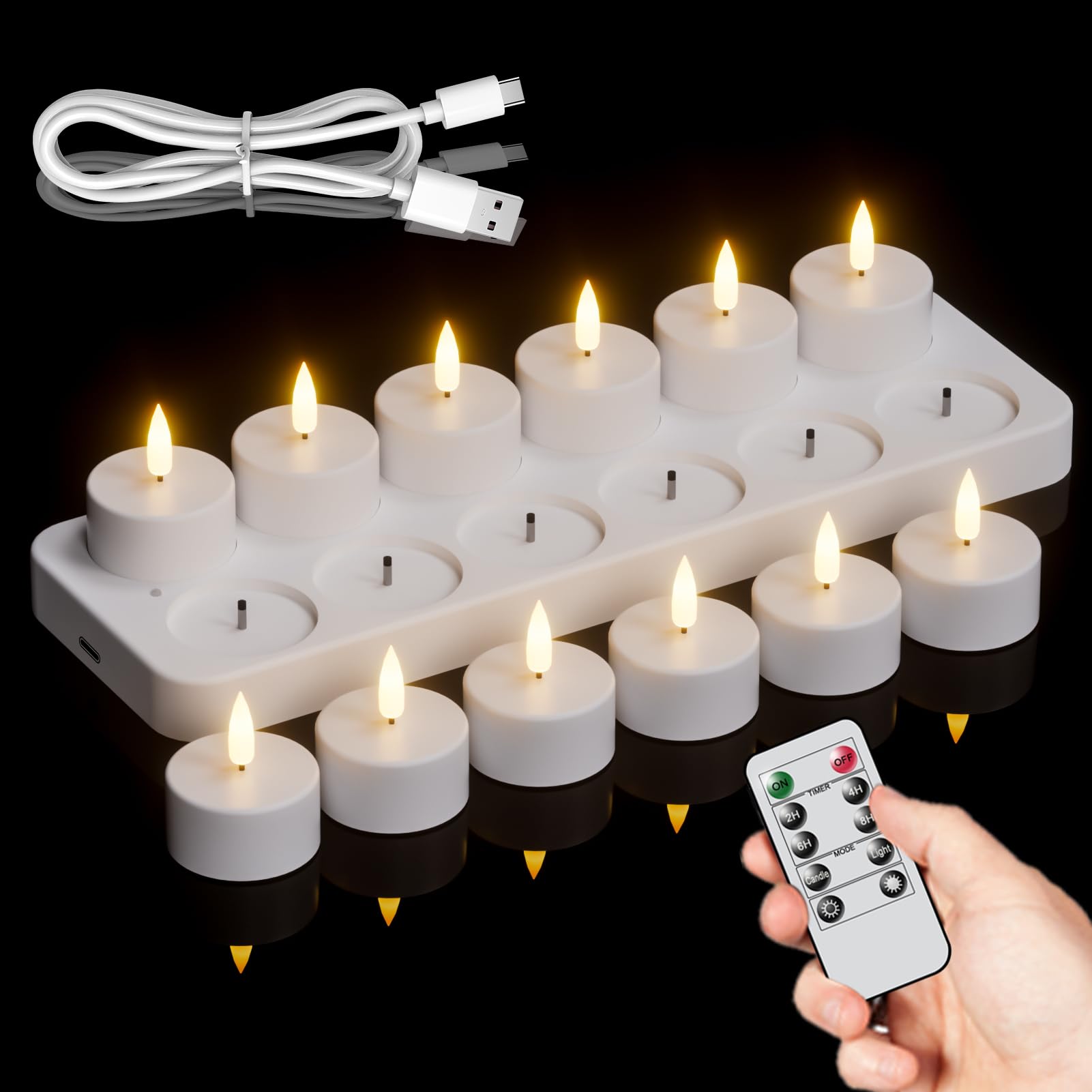 Photo 1 of GenSwin 12 Rechargeable Tea Lights Candles with Charging Base and Remote Timer, Flameless LED Tealight Candles Battery Operated Halloween Fall Wedding Table Centerpieces (1.57” x 1.85”)