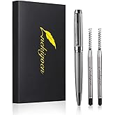 nekigoen Ballpoint Pen with Gift Box for Men Women,Luxury Stainless Steel Retractable Pen Executive Home Office Use, and 2 Extra Refills Black Ink 1.0mm B2 (full gray)