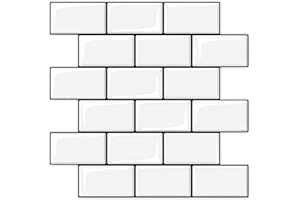 WOWSTAR Thicker Peel and Stick Tiles Backsplash, 12"x12" Subway Tiles, White with Black Grout (10-Sheet)
