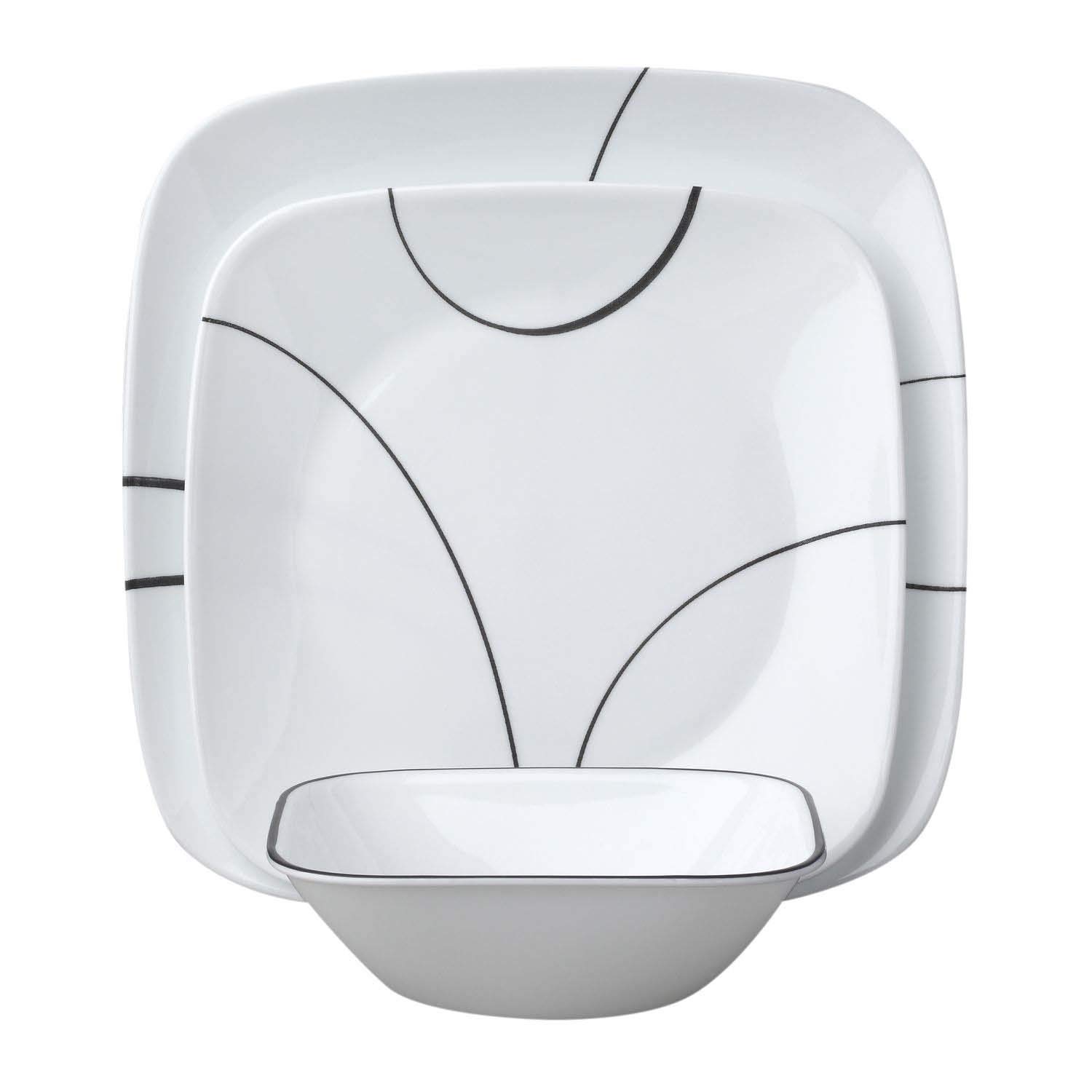 Corelle 18-Piece Vitrelle Glass Simple Lines Chip and Break Resistant Dinner Set, Service for 6, Black