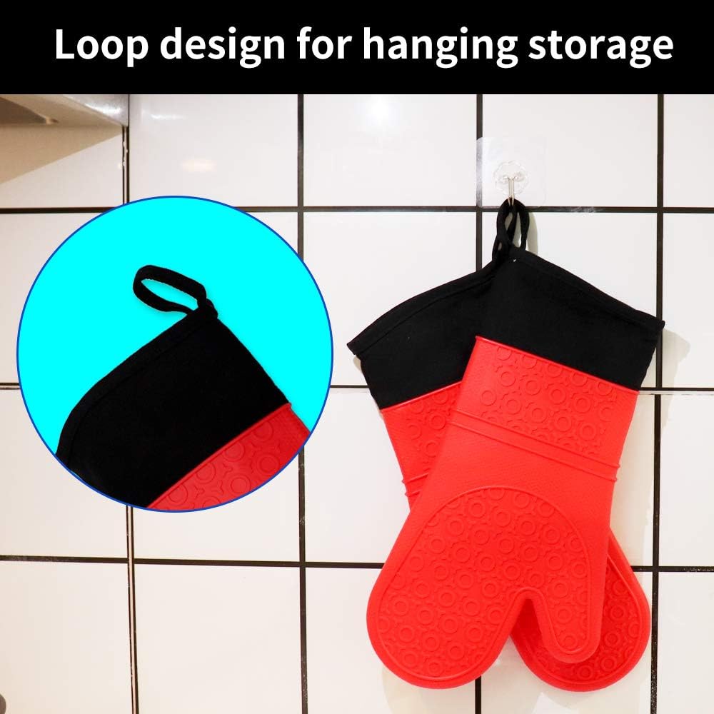 HY Silicone Non Slip Oven Mitts,1 Pair of Extra Long Professional Pot Holders,Heat Resistant Kitchen Cooking Mitts，Baking and Outdoor BBQ: Home & Kitchen