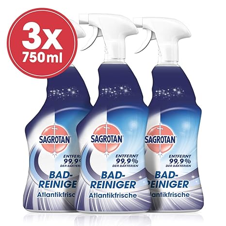 Sagrotan Bad-Reiniger Atlantikfrische – Desinfektionsreiniger für zuverlässige Hygiene im Badezimmer – 3 x 750 ml Sprühflasch