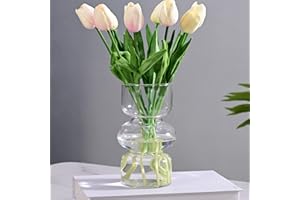 NISOGER 7 inch Clear Glass Flower Vases for Centerpiece Table Home Indoor Desk Decor,Ins Modern Boho Style Vase for Wedding Housewarming Gift