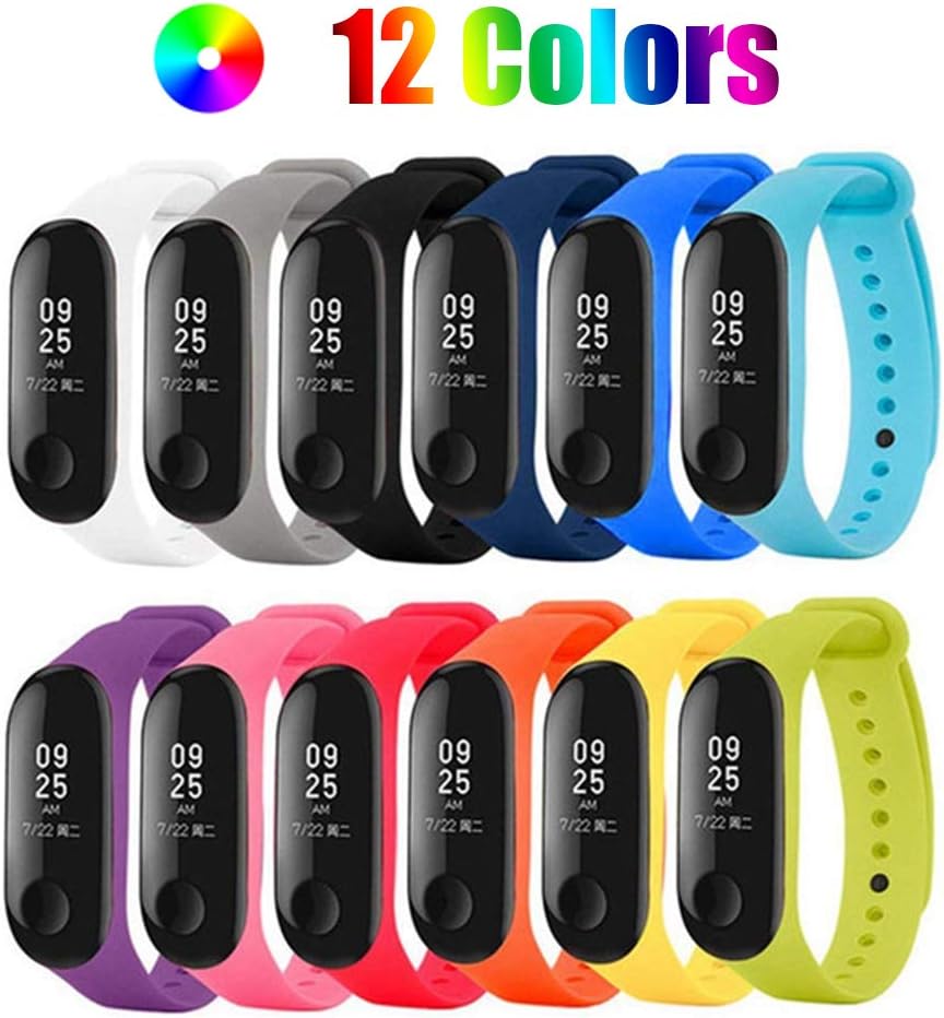 HPiano Compatible With Bracelet Xiaomi Mi Band 3, (12 PCS) Silicone Band for XIAOMI Mi Band 3 Replacement Strap - Loss Prevention
