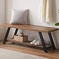 LVB Industrial Entryway Bench, Wood and Metal Storage Bench for Living Dining Room, Farmhouse Indoor Entry Way Shoe Benches Seat, Rustic Oak, 47 Inch Long