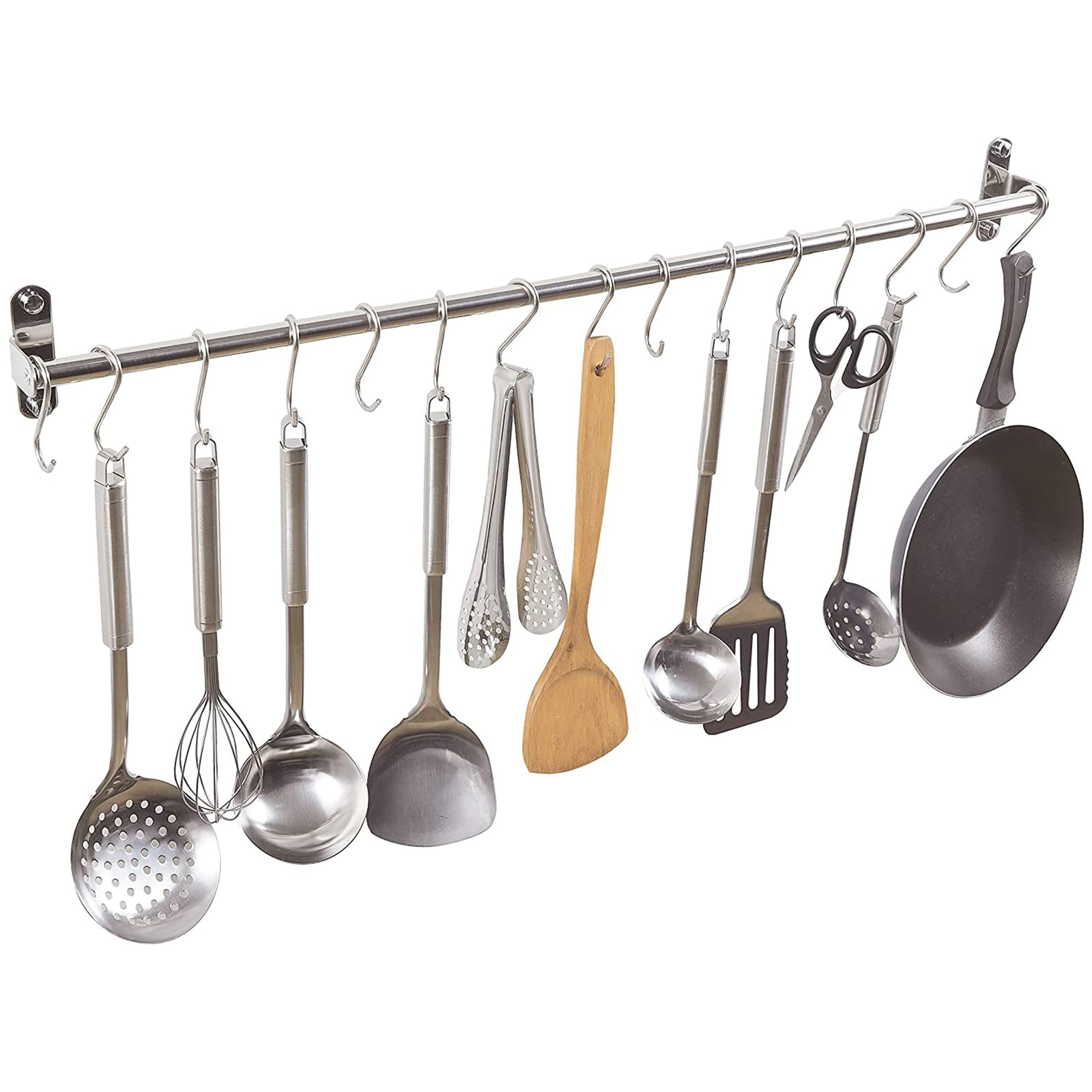 Alicemall Sliding Hooks Wall Mounted Hanging Kitchen Rail, 304 Stainless Steel, Pot Pan Bar Rack, Hanger Hooks for Kitchen Tools, Pan(80cm)