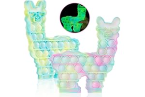 WHATOOK Glow in The Dark Fidget Pop Toys Llama its: 2 Pack Pop Silicone Fluorescent Fidget Bubble Popper Sensory Alpaca Toys, Luminous Anxiety Stress Relief Glowing Toys for Adults and Kids