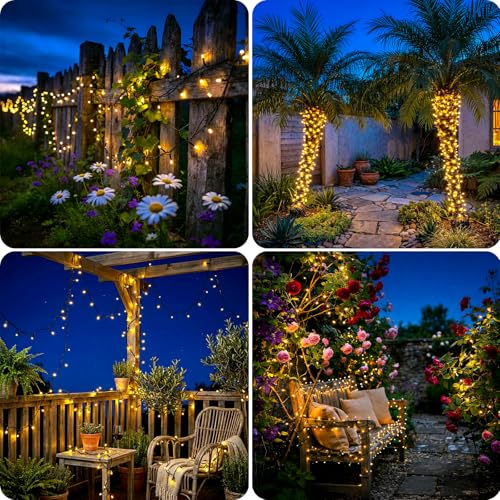 bitjam 6M 60 LED Outdoor Solar Fairy Lights, IP65 Waterproof, 8 Modes Solar String Lights, for Patio, Yard, Christmas, Wedding, Party, Warm White