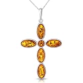 Holiday Gift Shops Amber Jewelry for Women - Sterling Silver and Baltic Amber Cross Pendant Necklace, Includes 18 Inches 925 Sterling Silver Chain, Made in Poland