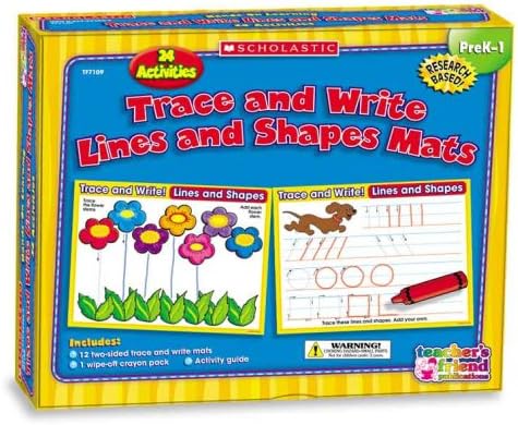 Trace and Write Lines and Shapes Mats [With 1 Wife-Off Crayon Pack and Activity Guide and 12 Two-Sided Trace & Write Mats] (Scholastic Hands-On Learning)