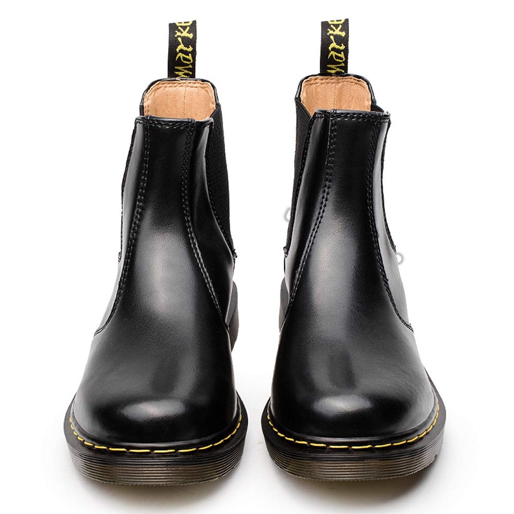 MARITONY Chelsea Boots for Women, Dress Fashion Winter Fur Lined Work Combat Waterproof Leather Ankle Chukka Booties for Men, Black 39