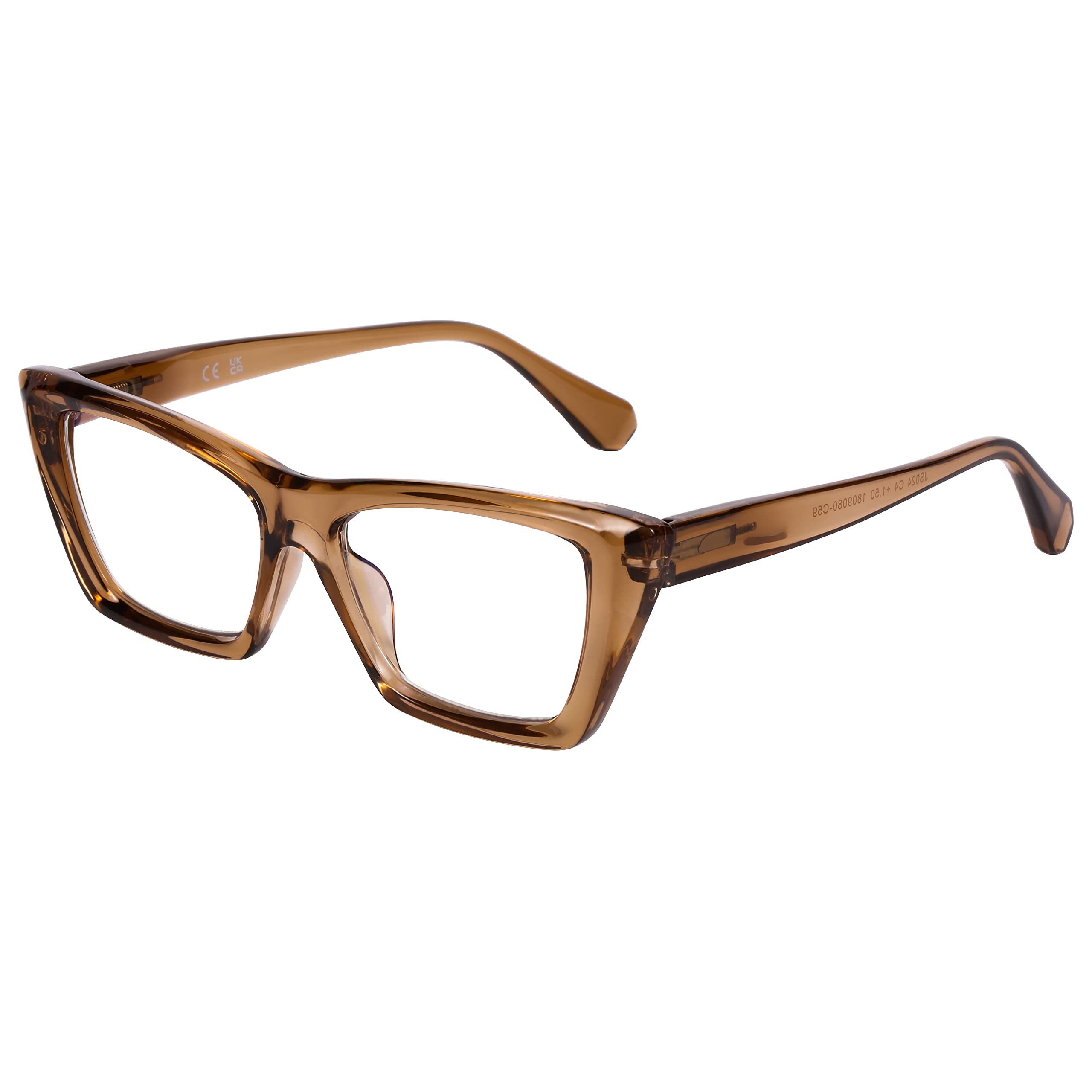 DOOViC Blue Light Blocking Cat Eye Reading Glasses for Women/Ladies 3.0 (Brown/Khak)