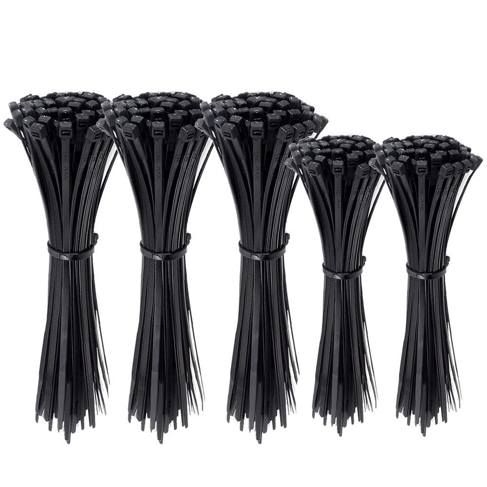 Caiery 600 pieces cable ties set, self-closing nylon cable ties, black