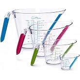 Liquid Measuring Cups with Spouts, 4-Piece Angled Plastic Set, 1 to 4 Cups | BPA-Free, Mini Cup Included, Read Measurements from Above, Easy-Read ML, Oz and Cup Markings, For Cooking, Baking and Mixing.
