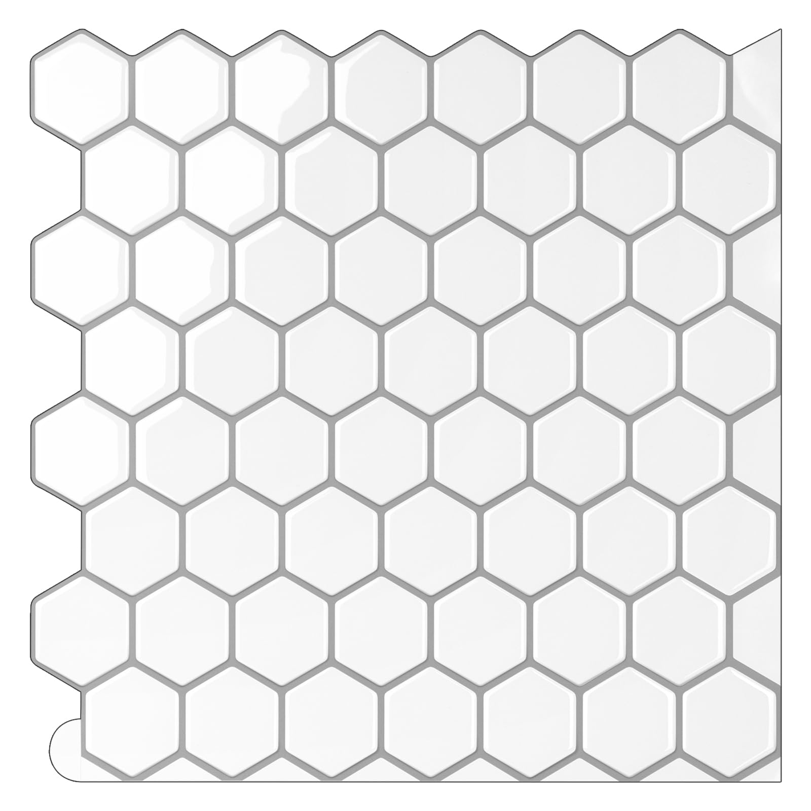 WoStick Peel and Stick on Tiles 10-Sheets, 3D Hexagon Self Adhesive Wall Tiles, Splashback for Home Kitchen Bathroom (12X12'')
