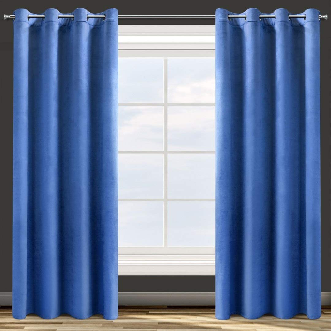 Eurofirany Design91 ROSA Soft Plain Opaque Velvet Curtain with Eyelets - 1 Unit, Fluffy Panel Drape Classic Glamour Elegant Living Room Bedroom, W55 x L98, Darkblue