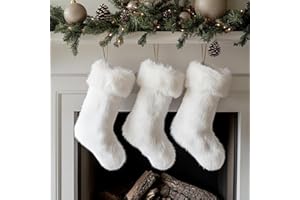 AOGU 3 Pack 18 Inch Snowy White Christmas Stockings Faux Fur Xmas Christmas Stockings Hanging Ornaments Candy Gift Bags for Christmas Decorations