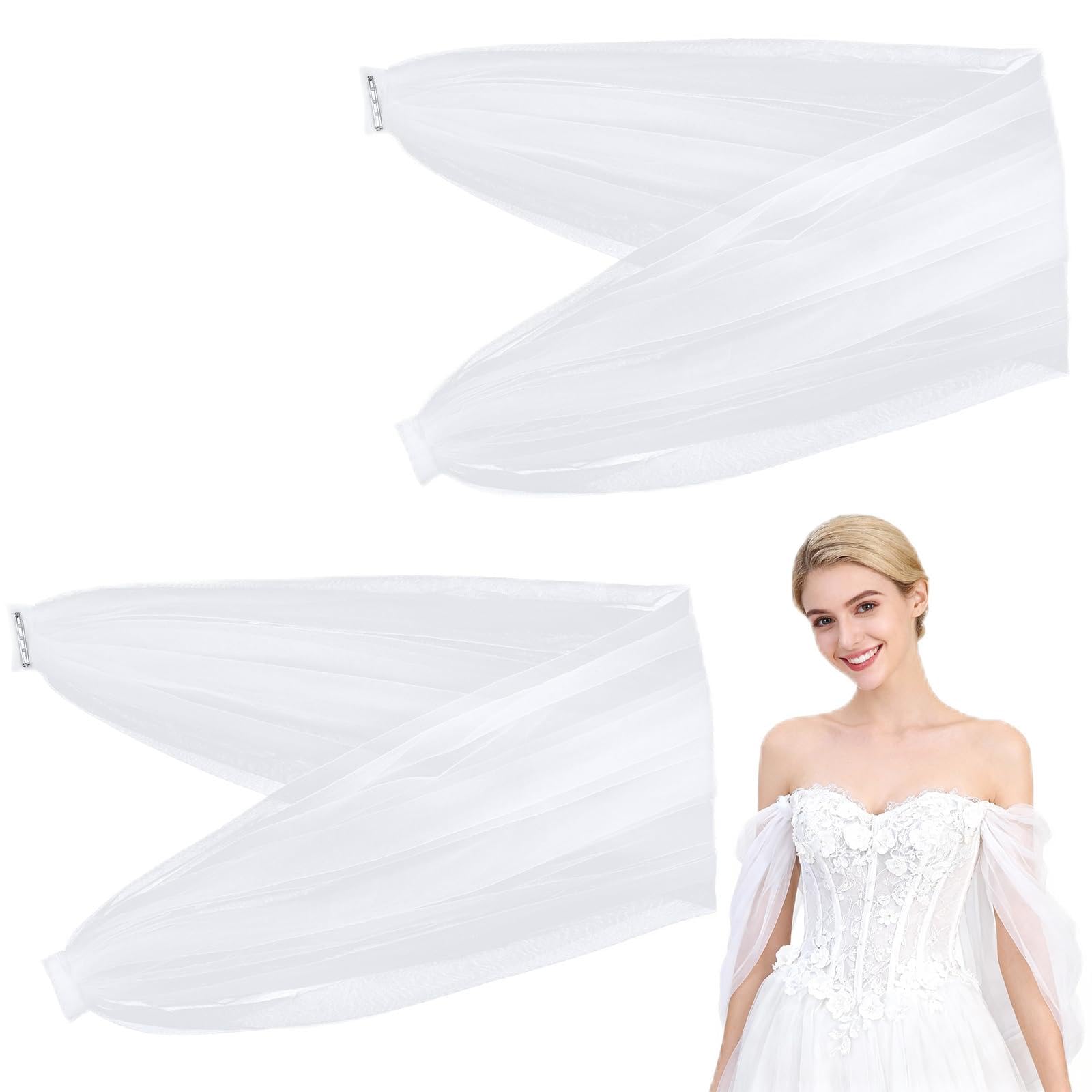 Photo 1 of 2 PCS Detachable Sleeves for Wedding Dresses, White Detachable Tulle Puff Sleeves, Bridal Wedding Dress Removable Sleeve Accessories for Formal Party Prom
