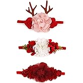 NUWAJP Baby Girl Flower Christmas Headband 3 PCS Elastic Hairbands Handmade Nylon Bows Headbands Chic Floral Hair Accessories Kids XMAS Gifts for Newborn Infant Toddlers