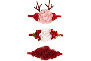 mligril Baby Girl Christmas Headbands Set Hair Accessories-Elastic Xmas Hair Band Crown Flower Wraps Christmas Gifts for Newborn Infant Toddler 3Pcs