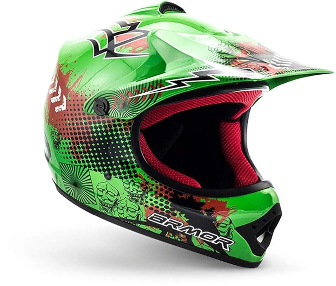 Armor · AKC-49 „Green“ (Grün) · Kinder-Cross Helm · Sport Motorrad Off-Road Moto-Cross Kinder Enduro · DOT certified · Click-