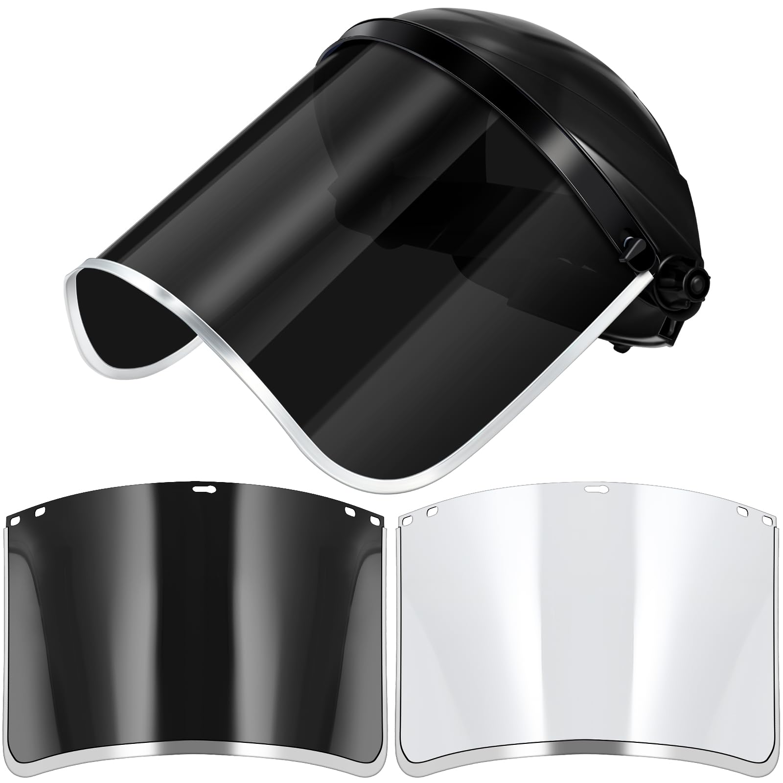 Photo 1 of Amylove 2 Pcs Safety Face Shield for Grind and Cutting Lightweight Protective Masks with Clear Replacement Guard Mask (Stylish Style,Black,Black,Clear)