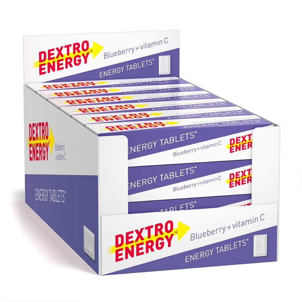 Dextro Energy Blueberry Tablets Fast Acting Carbohydrates For A Quick Burst Of Glucose With Vitamin C For Reduction Of Tiredness And Fatigue Vegan 47g (Pack of 24) — image 1