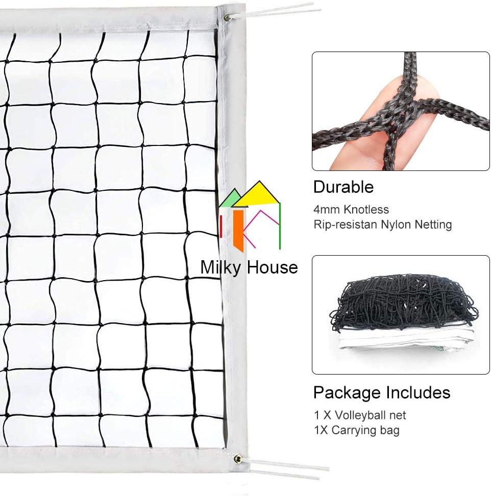 Milky House Volleyball Nets Volleyball Replacement Net for Outdoor or Indoor Sports Backyard Schoolyard Pool Beach (32 FT x 3 FT) Portable Outdoor Volleyball Net, Poles Not Included : Sports & Outdoors
