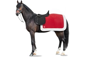 HORZE Santa Christmas Fleece Horse Quarter Sheet Riding Blanket with Faux Fur - Red - Horse