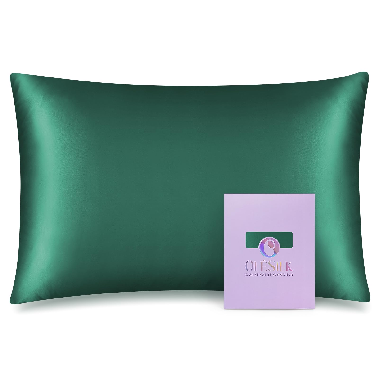 Photo 1 of OLESILK 100% Mulberry Silk Toddler Pillowcase for Hair and Skin, Both Sides 19 Momme Pure Natural Silk Travel Pillow Cases with Hidden Zipper, 13"x 18", Dark Green