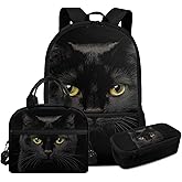 YECARYPOD Black Cat Backpack for School Boys Kids Bookbag and Lunch Box Set Boys 3PCS 17inch Lightweight Schoolbags Travel Rucksack Elementary Primary Student School Backpack Set