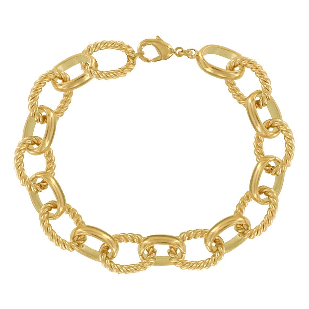 LES POULETTES BIJOUX - Gold Plated Bracelet Big Oval Mesh Smooth and Twisted