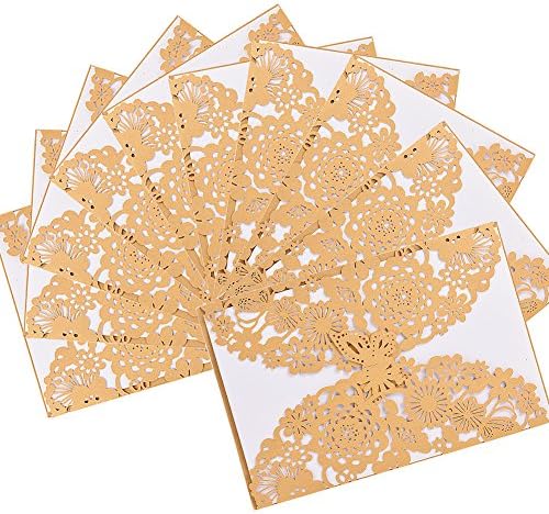 50 Pcs Vintage Laser Cut Butterfly Floral Hollow Wedding Invitations Cards Set Kit for Wedding Engagement Bridal Birthday Party Favors, Golden