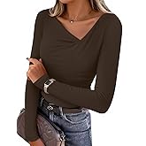 ZESICA Women's Long Sleeve Asymmetrical Neck Ruched Slim Fit Shirts 2026 Spring Fashion Outfits Going Out Tops