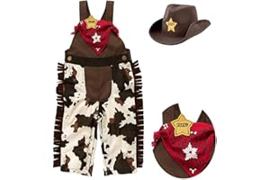 Bilo Store Infant Toddler Baby Boy Sheriff Cowboy Costume Overalls, Hat and Handkerchief 3-Piece Brown 12-18 months