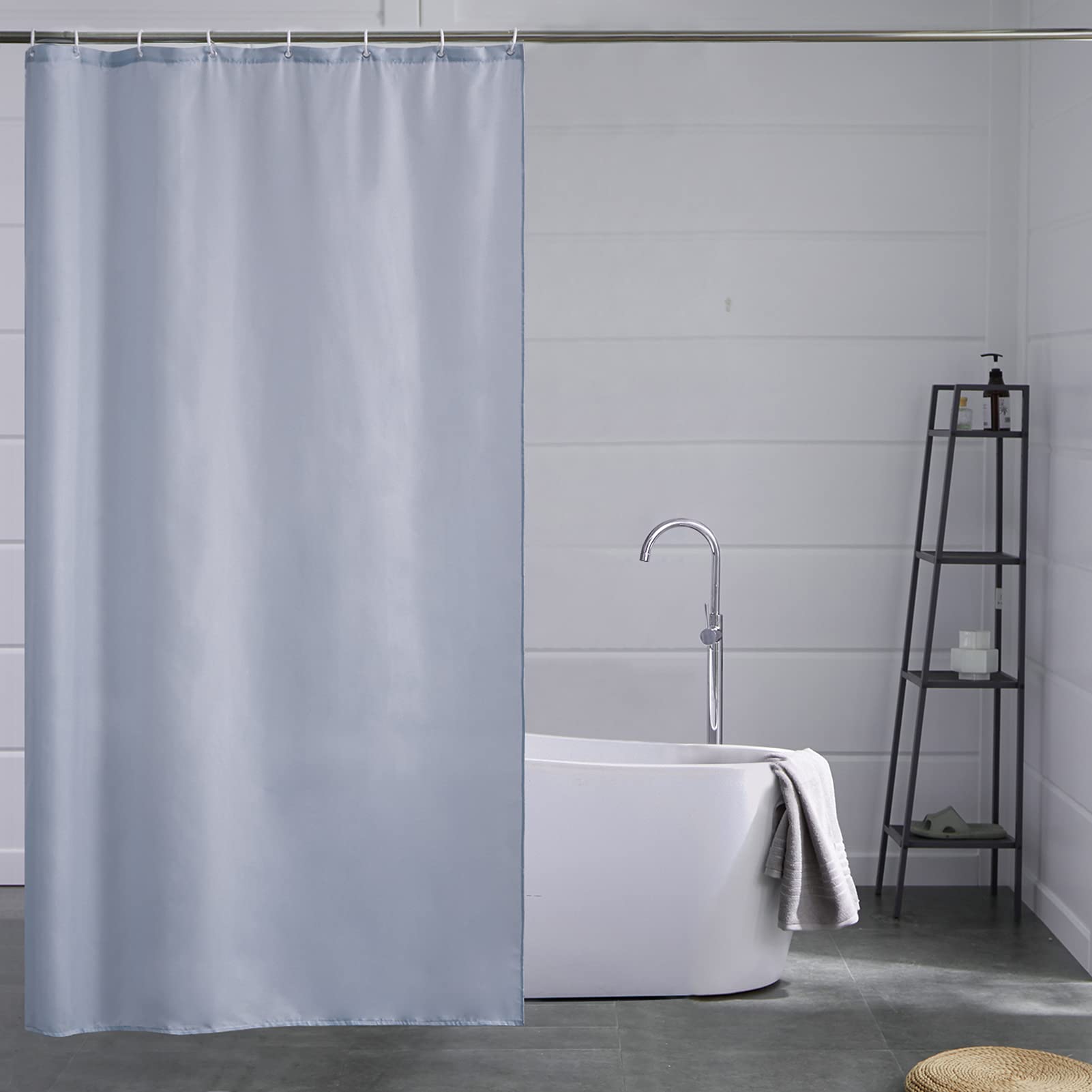 Furlinic Blue Grey Shower Curtain Mould Proof Resistantand Waterproof Washable Polyester Fabric Bath Curtains with Weight Tape 8 Hooks for Wetroom 47x78 Inch 120x200cm.