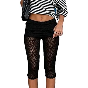 Women Sheer Lace Capri Leggings Sexy See Through Skinny Cropped Pants | Elastic Waist, Sheer Mesh Capris, Y2k Floral Lace Leg