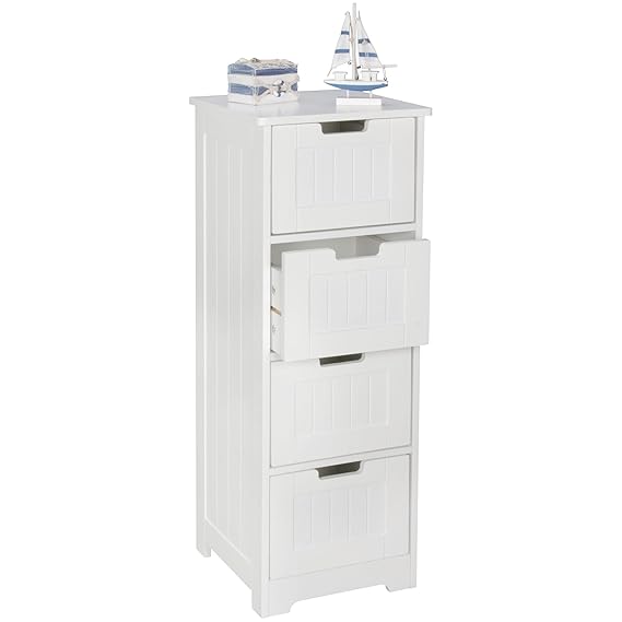 FineBuy Design Badschrank LARS Landhaus-Stil MDF-Holz 30 x 83 x 30 cm weiß | Badezimmerschrank klein 4 Schubladen | Beistells