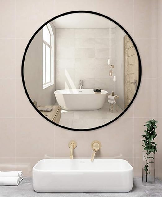 Espejo de pared grande círculo negro - Espejo redondo con marco de