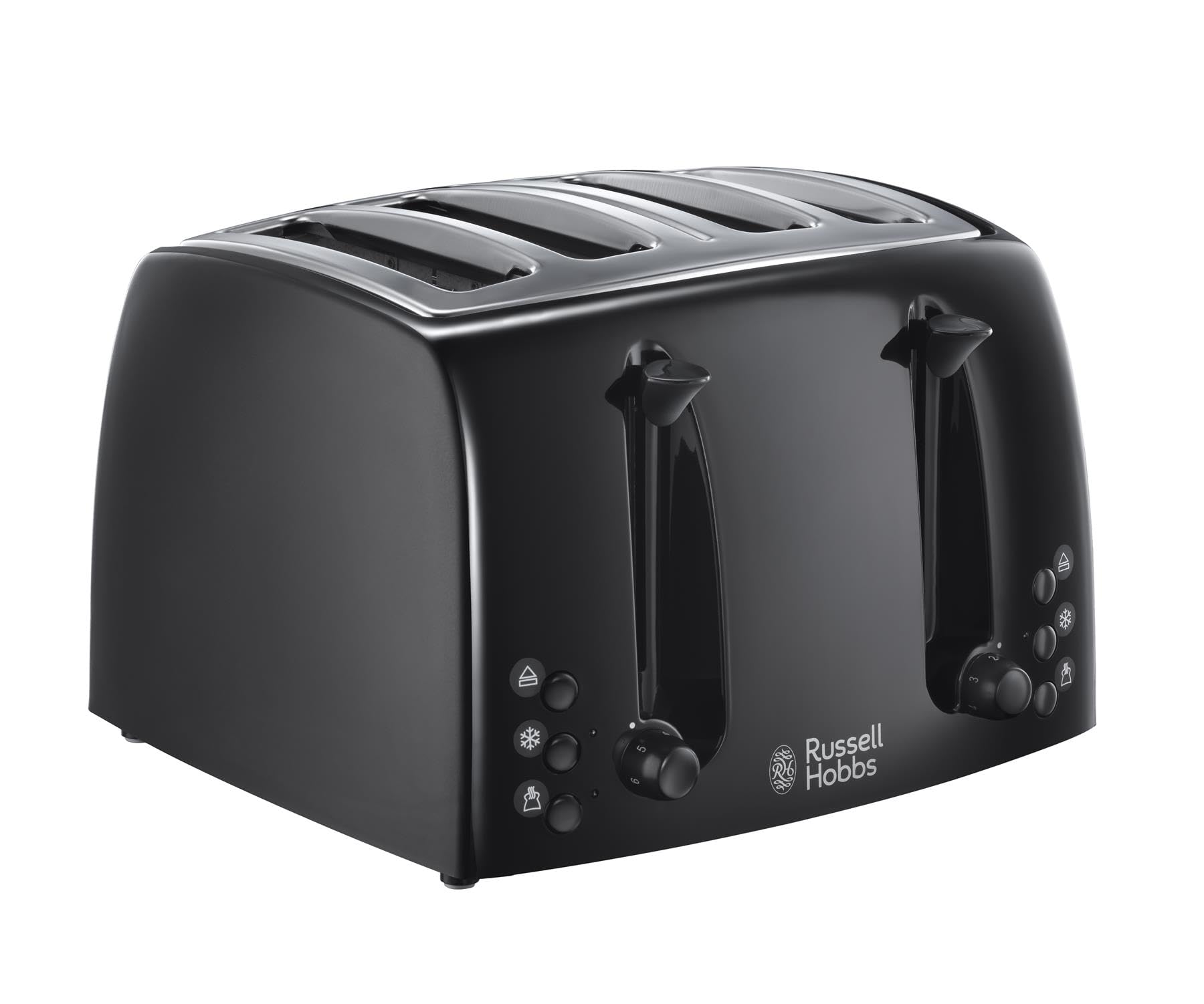 Russell Hobbs Textures 4 Slice Toaster 21651 - Wide Slots, 6 Browning Levels, Frozen/Cancel/Reheat, Removable Crumb Tray, 1500W, Black Matt & High Gloss