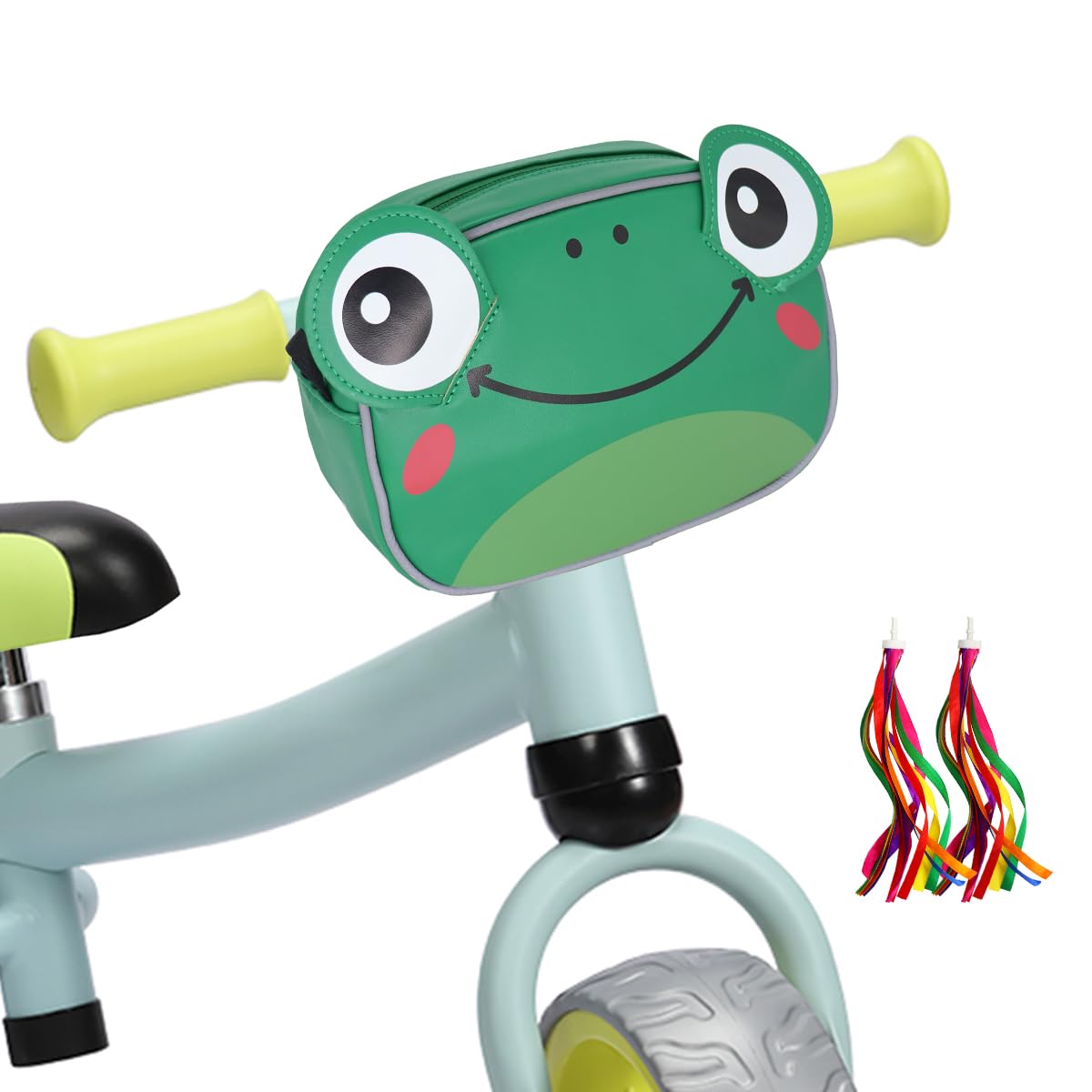 TOURSLOV Kids Bike Basket, Water Resistant, Handlebar Mount, PU, Multiple colors, with Shoulder Strap, Bike Streamers & Reflective Material