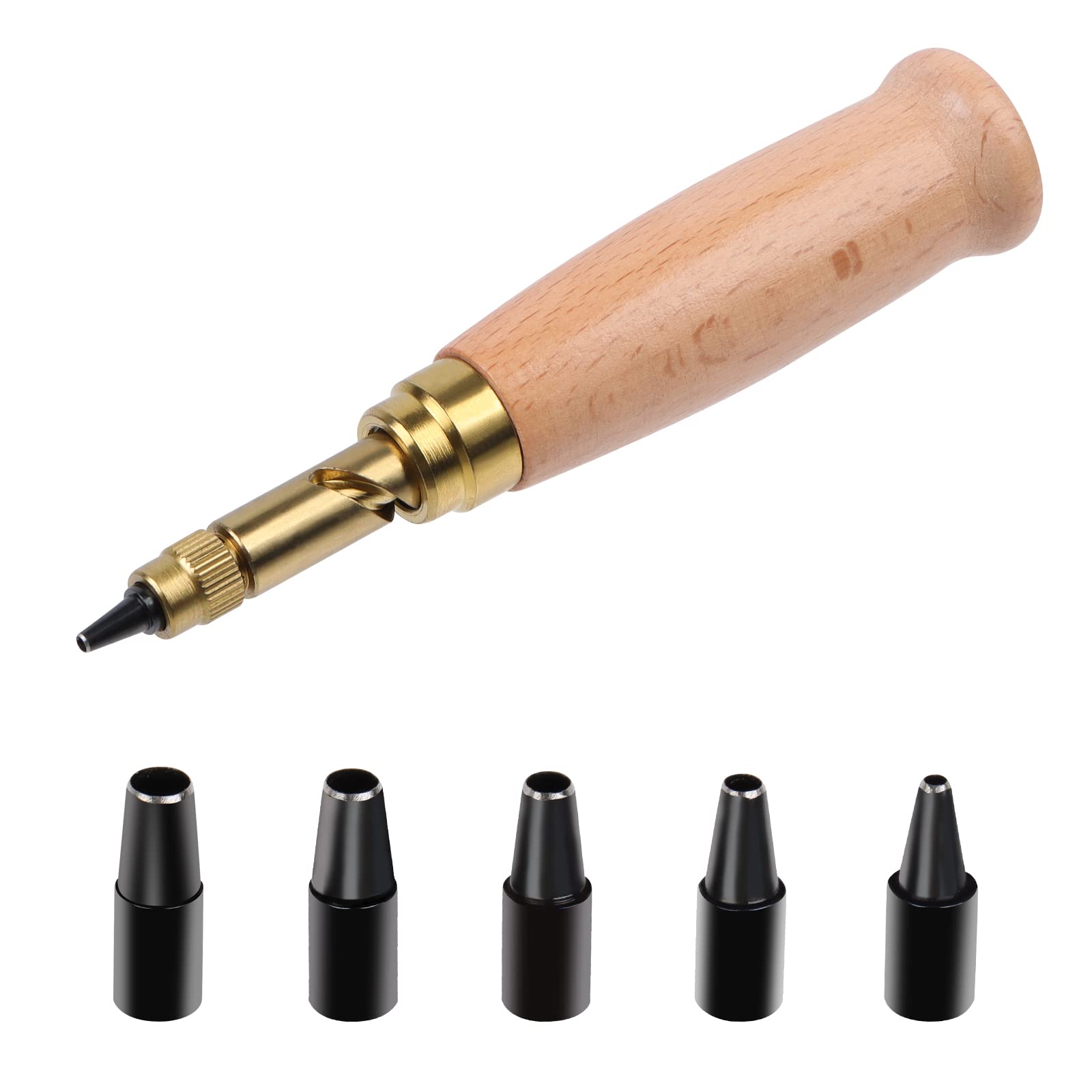 Automatic Leather Punch Tool Screw Hole Punch Leather Tool Bookbinding Drill with 6 Replaceable Hole Punches 1.5mm-4mm for Fabric, Sewing, Paper Card and Crafts